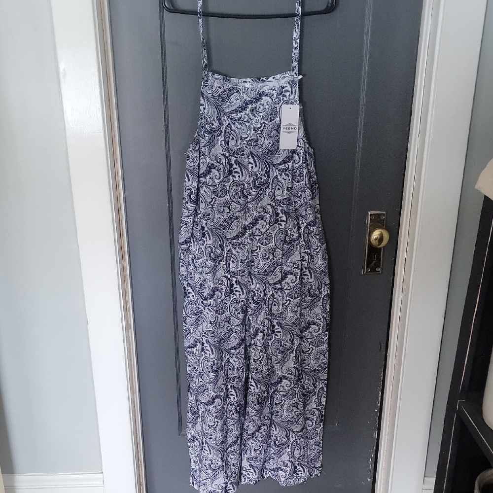 Blue and White Paisley Romper